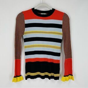 Dilvin Women’s Crew Neck Ribbed Knit Long Sleeve Striped Colorful Sweater size S